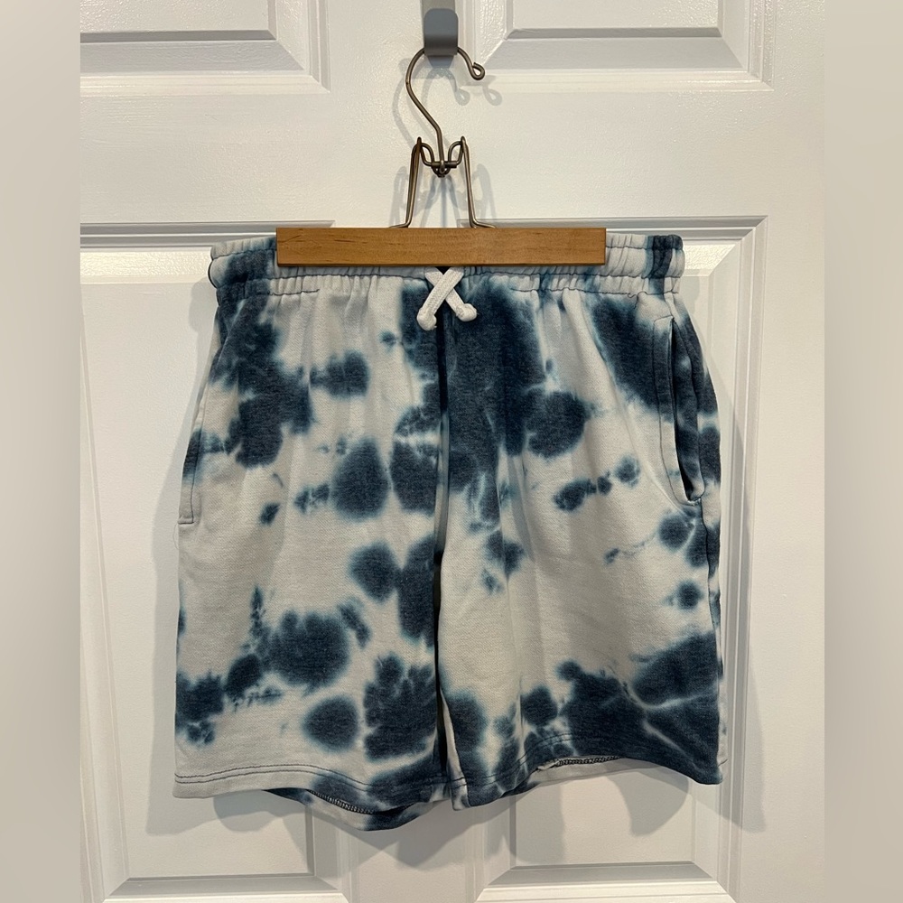 Super Massive Shop Men’s Tie Dye Cotton Shorts Sweatshorts Size Small Blue White